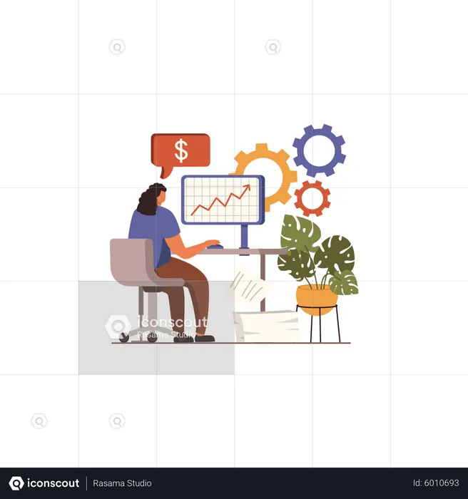 Businesswoman looking at growth chart  Illustration