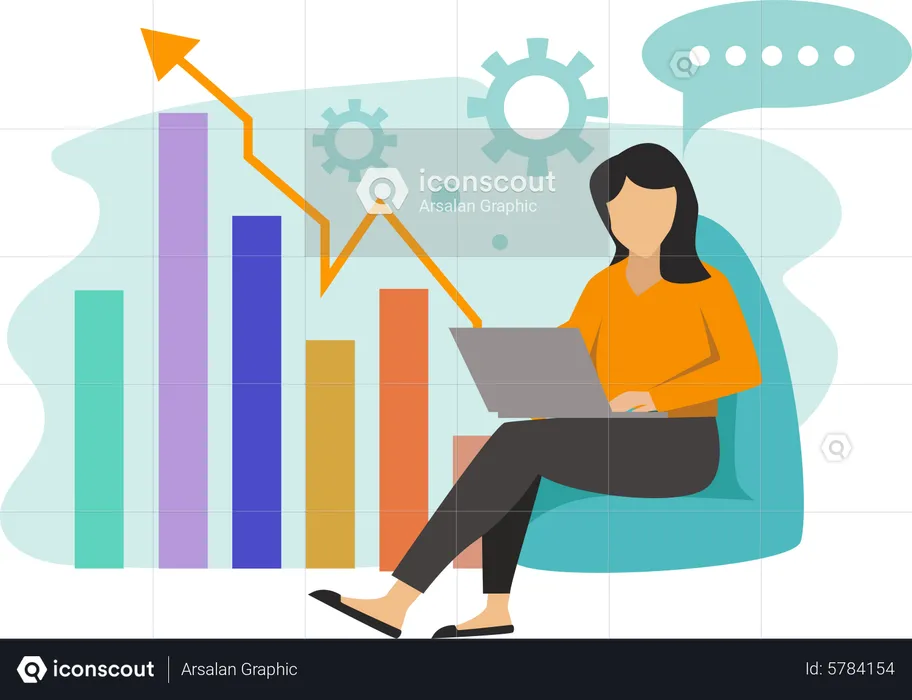 Businesswoman looking at growth graph  Illustration