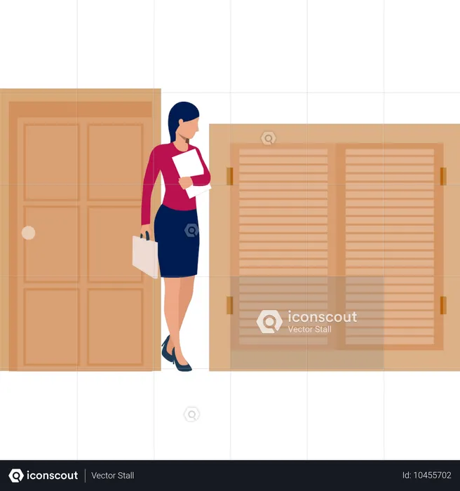 Businesswoman looking at office window  Illustration