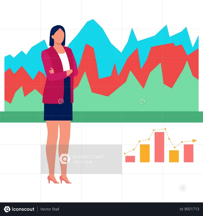 Businesswoman looking at spline business graph  Illustration