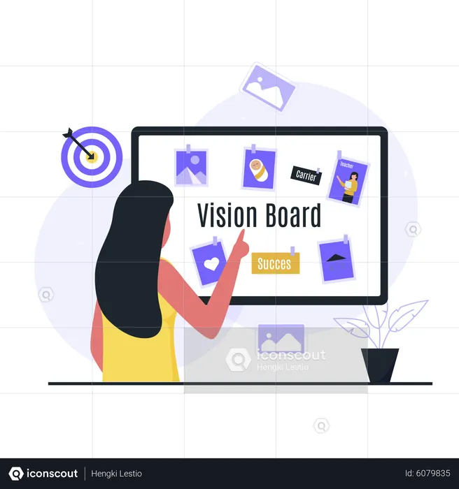 Businesswoman looking at vision board  Illustration
