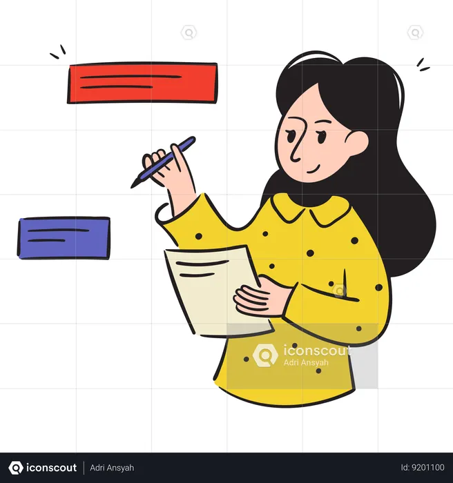 Businesswoman Making A List Of Plans  Illustration