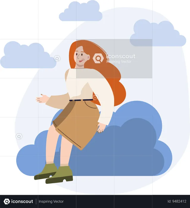 Businesswoman manages cloud  Illustration