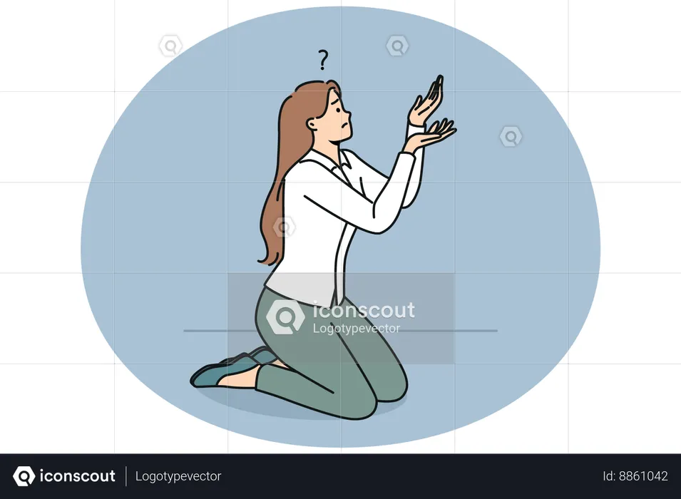 Businesswoman on knees ask for help  Illustration