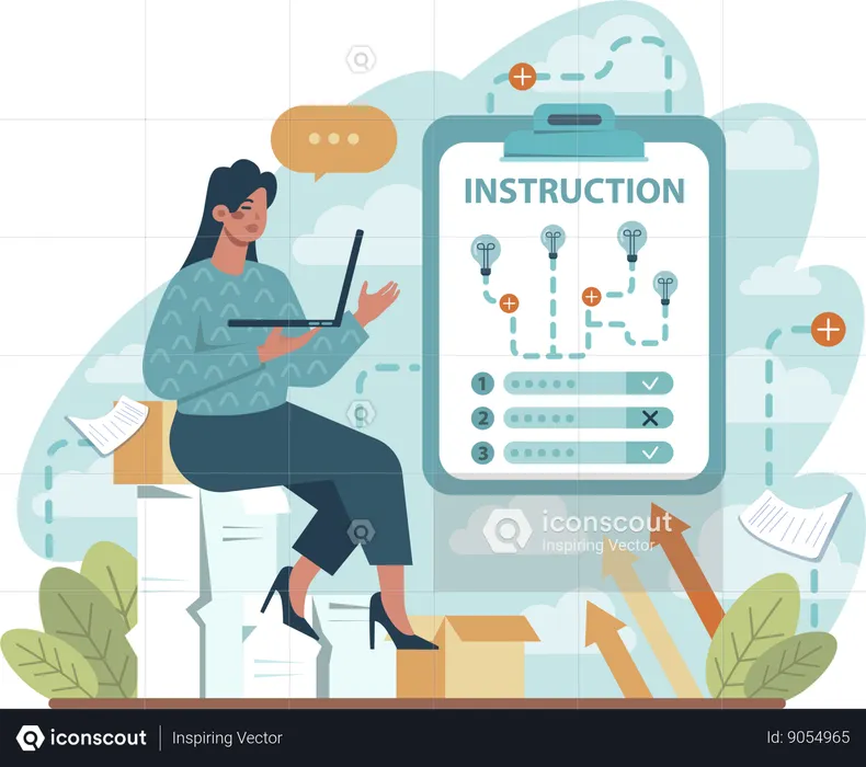 Businesswoman plans out instruction plan  Illustration