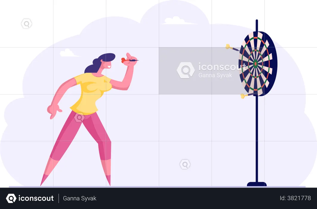 Businesswoman playing dartboard  Illustration
