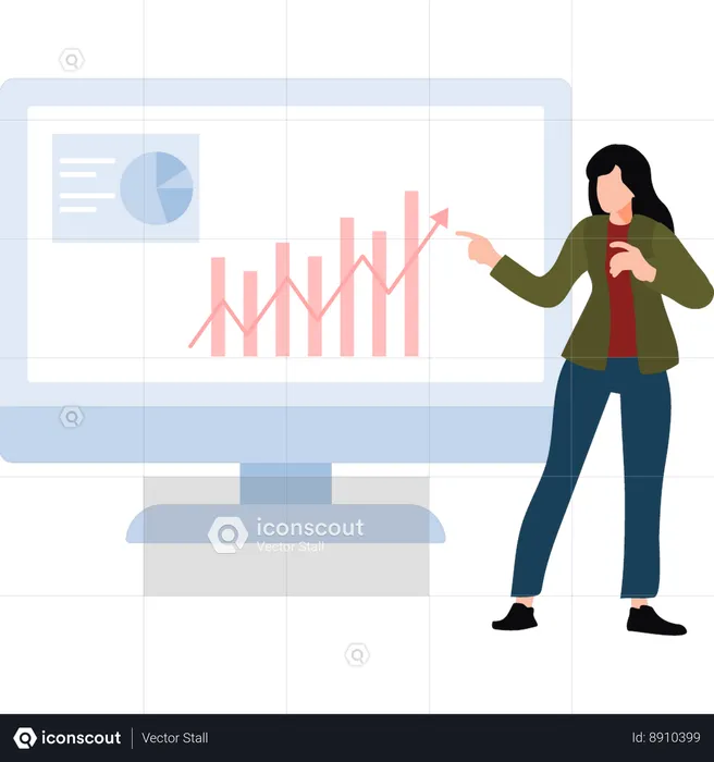 Businesswoman Pointing At Graph On Monitor  Illustration
