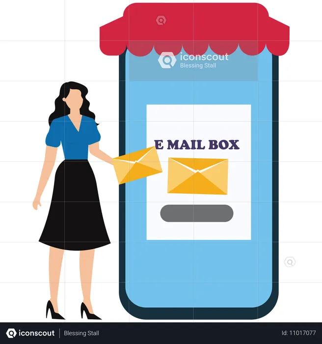 Businesswoman posting business email  Illustration