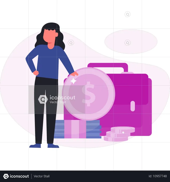 Businesswoman presenting briefcase of dollars  Illustration