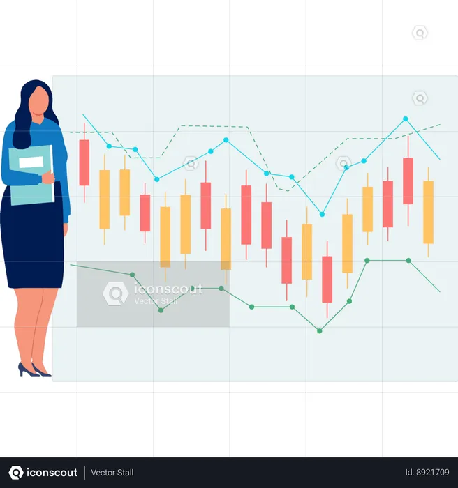 Businesswoman presenting stock market analysis  Illustration