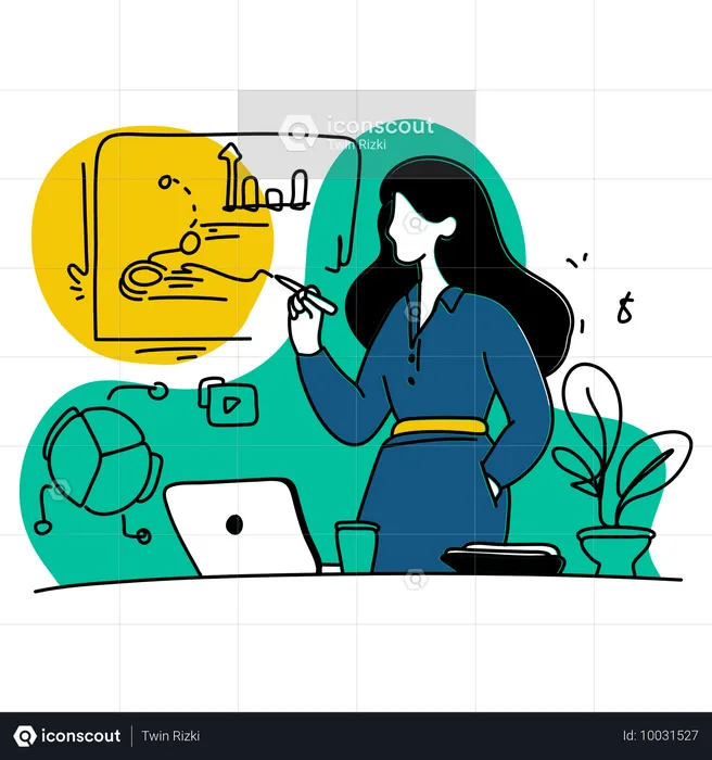 Businesswoman presents analysis report in meeting  Illustration