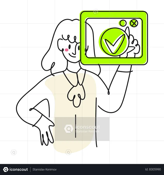Businesswoman presses the check mark button  Illustration
