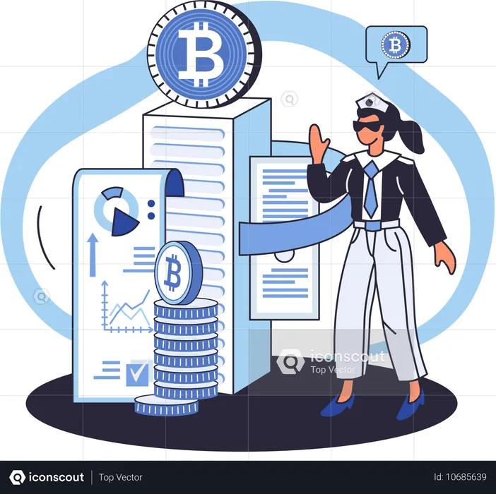 Businesswoman protecting blockchain platform  Illustration