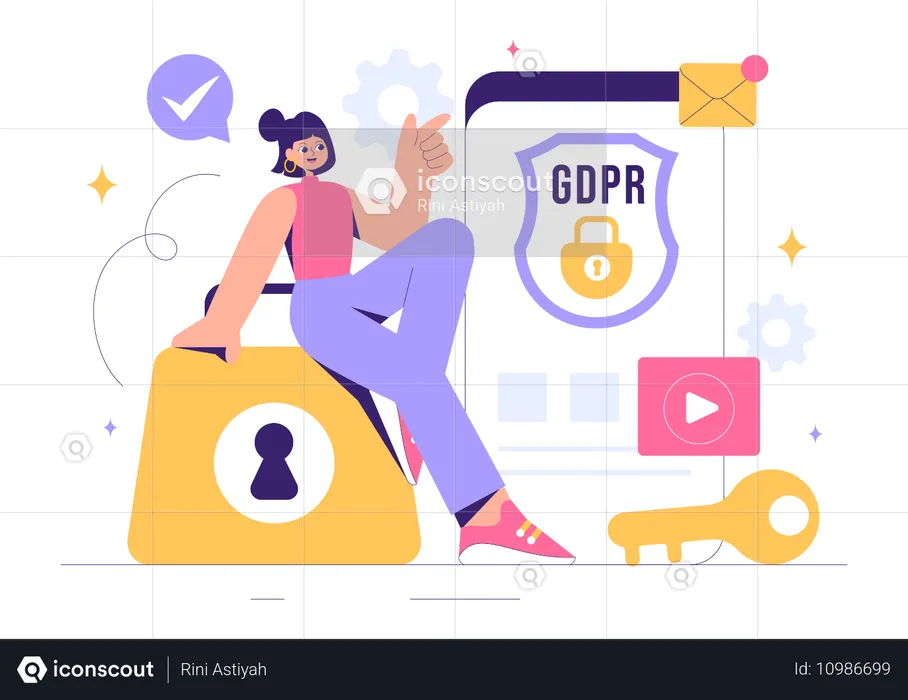 GDPR 데이터 보호 규정을 보호하는 사업가  일러스트레이션