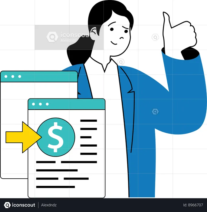 Businesswoman provides financial report  Illustration