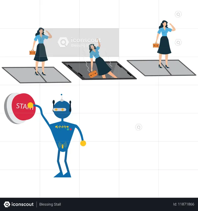 Businesswoman Pushing fired button  Illustration