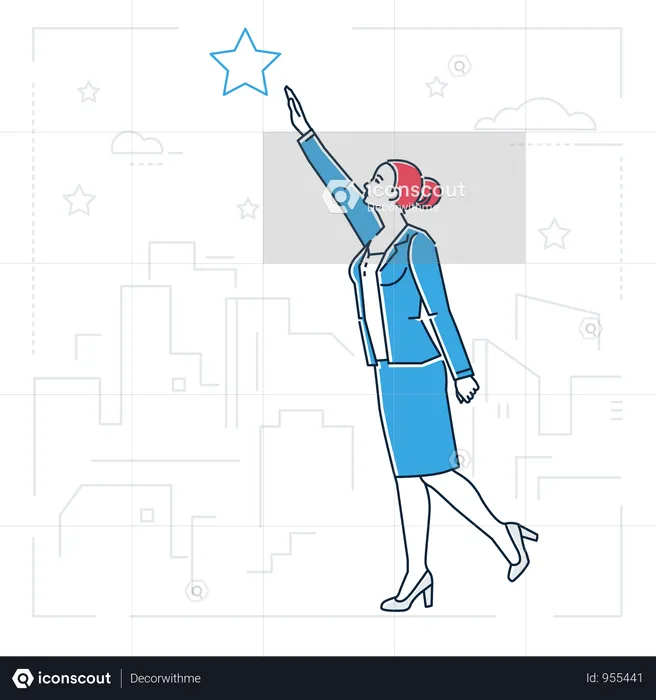 Businesswoman Reaching Out The Star  Illustration