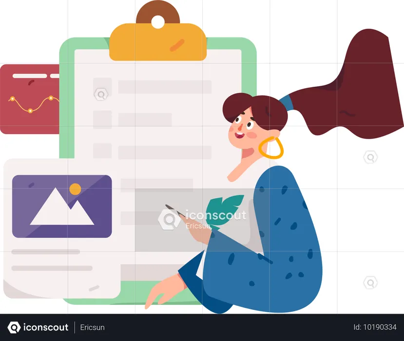 Businesswoman reads business contract data  Illustration