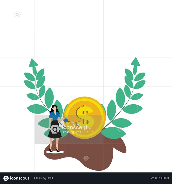 Businesswoman Receives  Money Growth From Market  Illustration