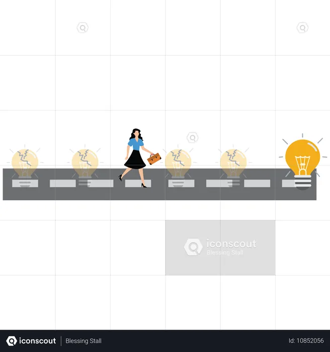 Businesswoman running towards business idea  Illustration