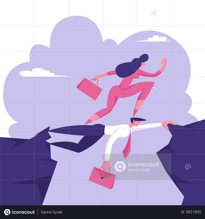 Businesswoman running towards success  Illustration