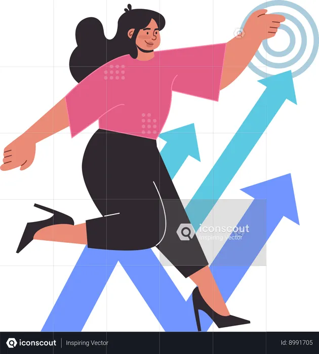 Businesswoman runs towards business goals  Illustration