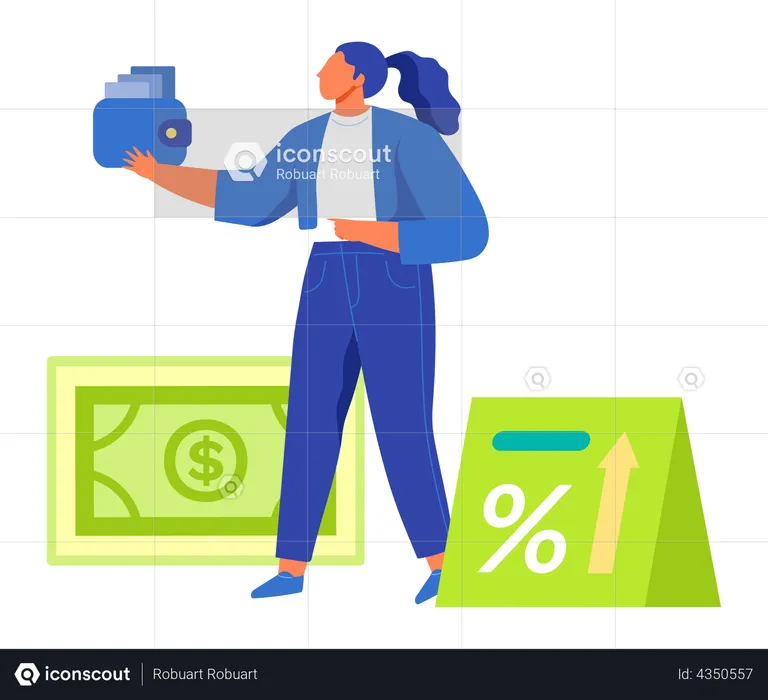 Businesswoman saves money for investment  Illustration