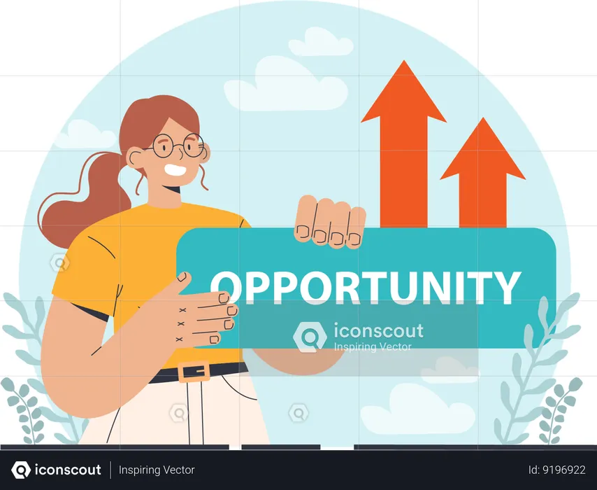 Businesswoman searches for business profit chances  Illustration
