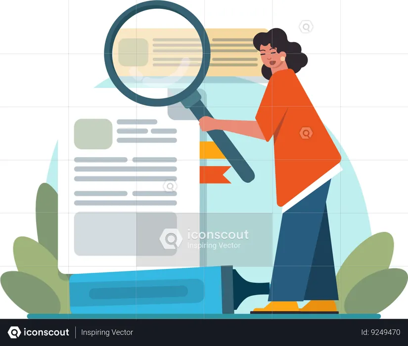 Businesswoman searching business document  Illustration