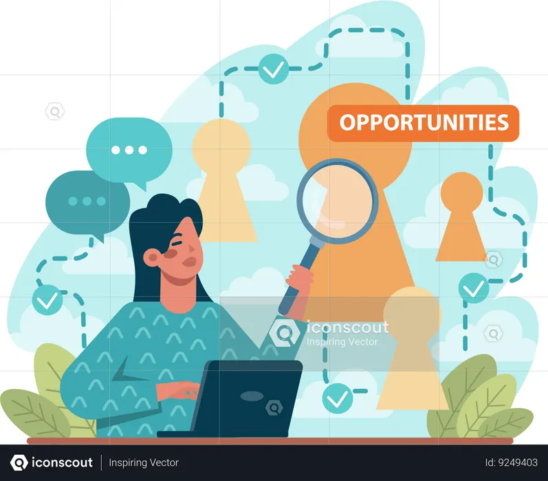 Businesswoman searching for opportunities  Illustration