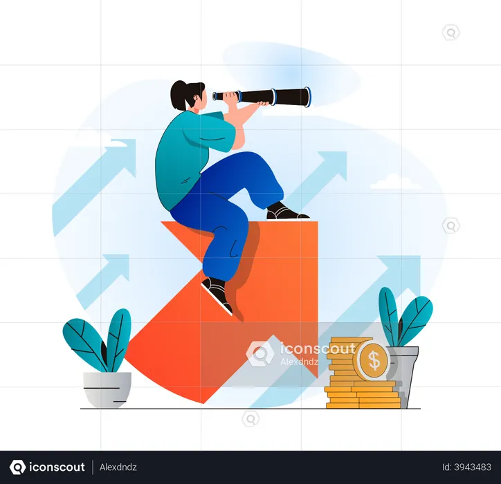 Businesswoman searching new opportunity  Illustration