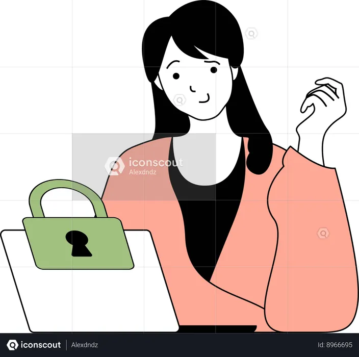 Businesswoman secures her computer  Illustration