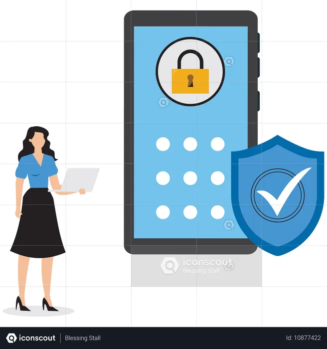 Businesswoman securing mobile device  Illustration