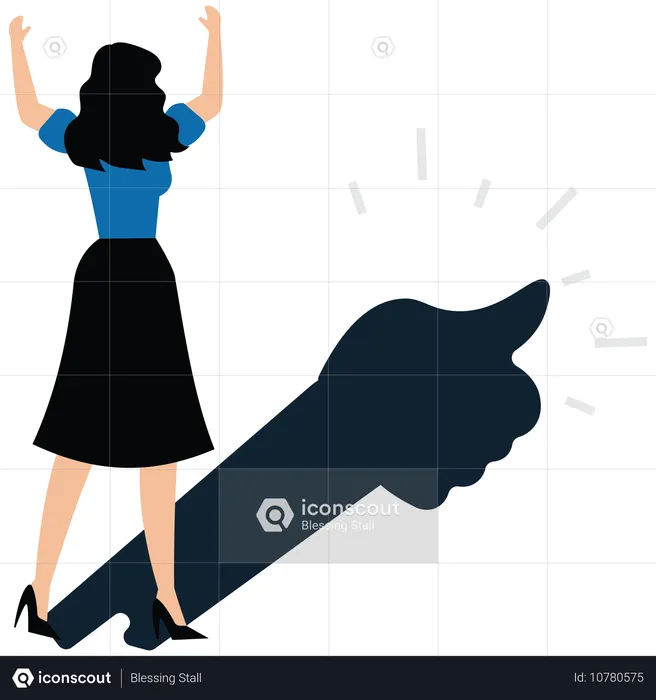 Businesswoman seeing his silhouette as thumbs up sign  Illustration