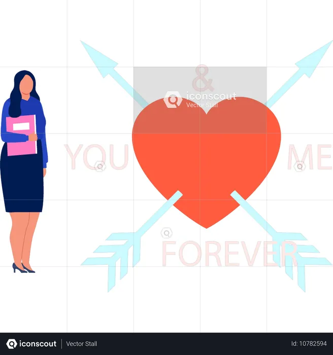 Businesswoman seeing love as swords of the heart forever  Illustration