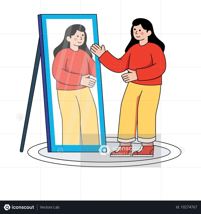 Businesswoman sees her mirror reflection  Illustration