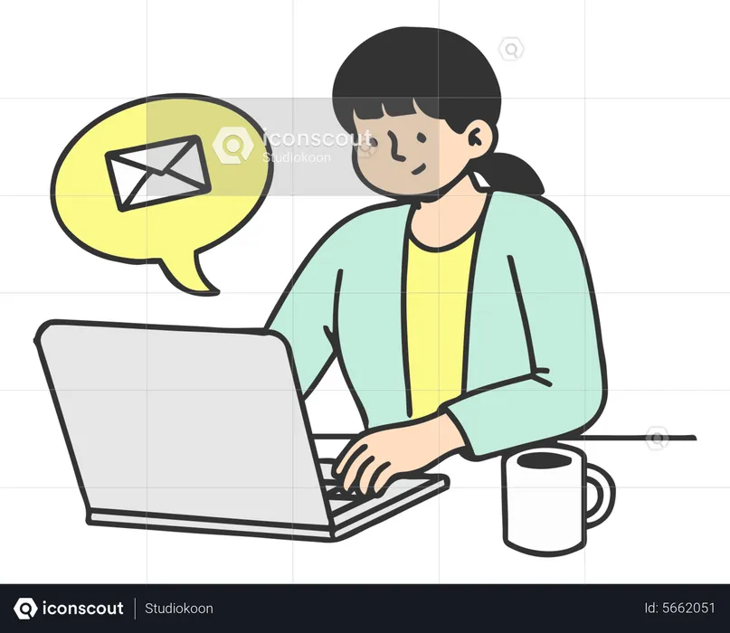 Businesswoman send email over laptop  Illustration