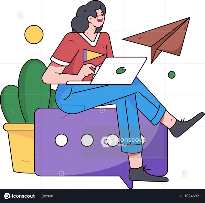 Businesswoman sending emails to clients  Illustration