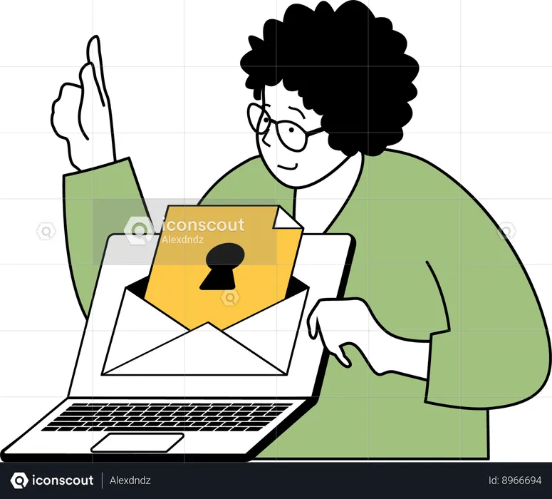 Businesswoman sends encrypted email  Illustration