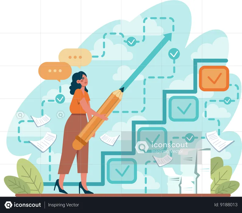 Businesswoman sets target for business  Illustration