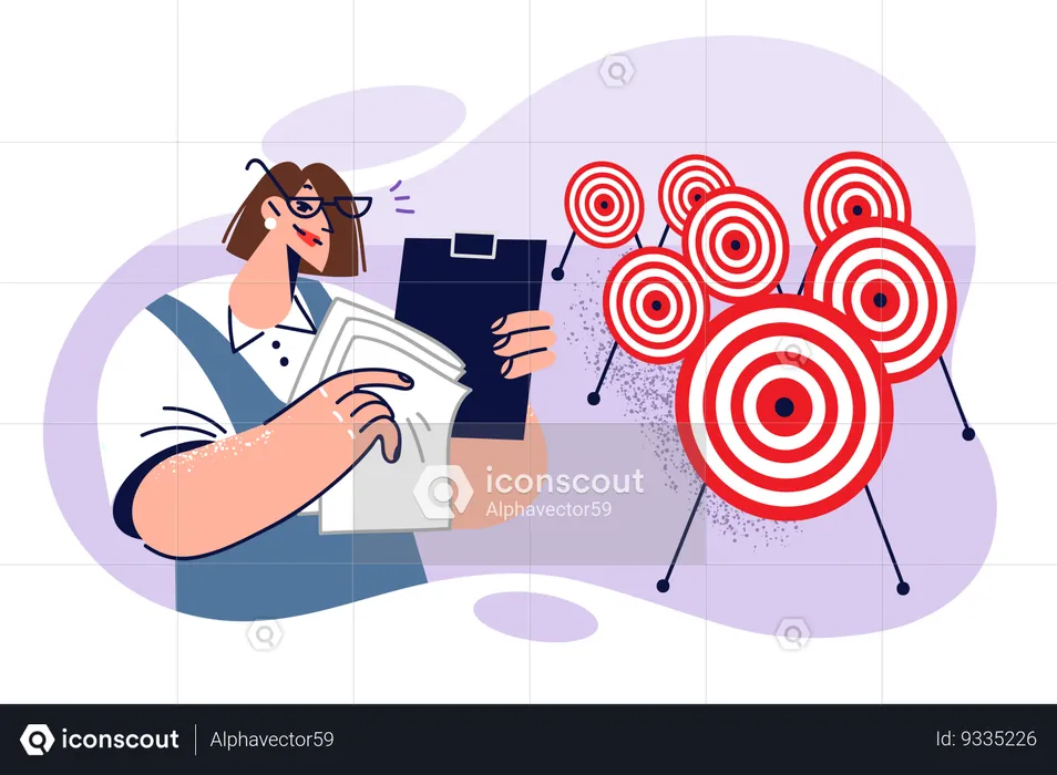 Businesswoman setting goals and objectives for business  Illustration