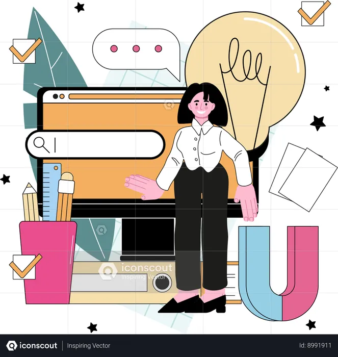 Businesswoman shares creative ideas  Illustration