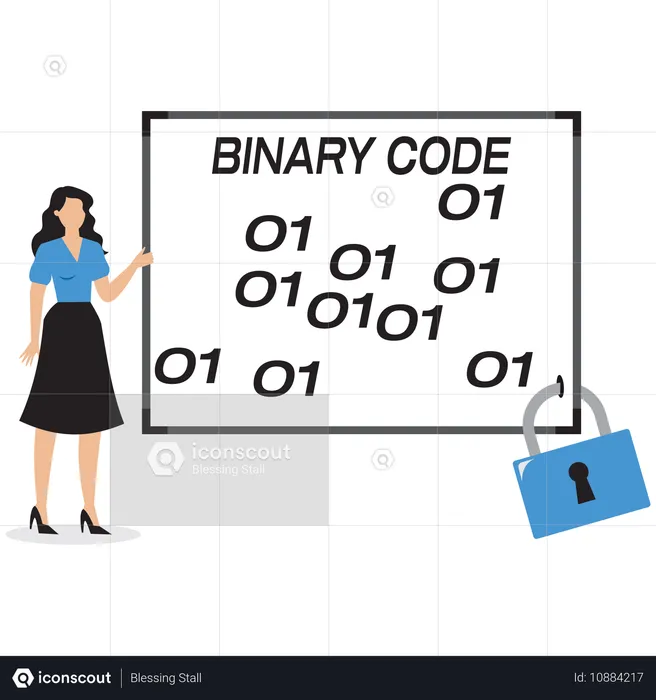 Businesswoman showing binary code lock on mobile  Illustration