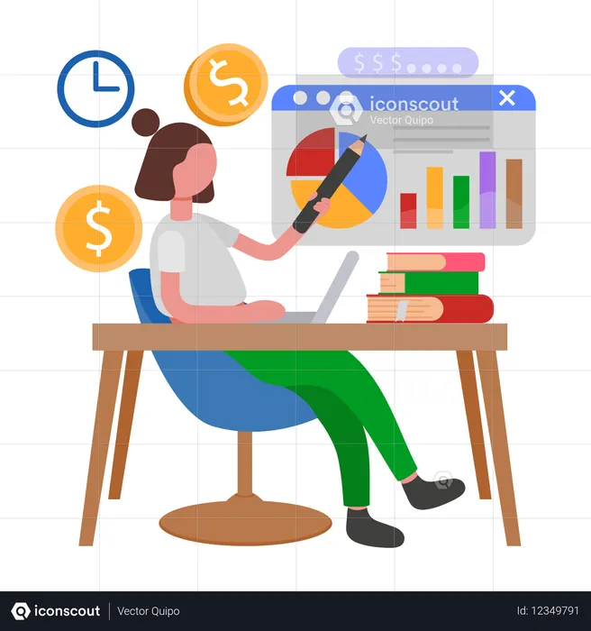 Businesswoman doing Budget Forecasting  Illustration