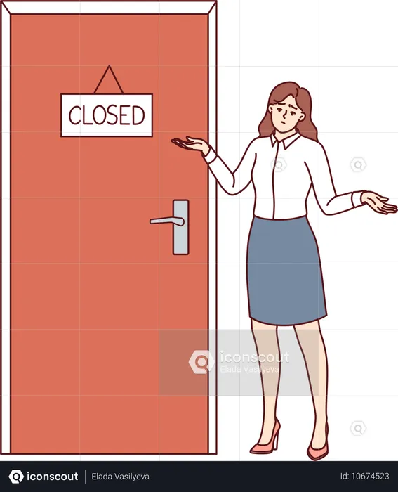 Businesswoman showing closed door  Illustration