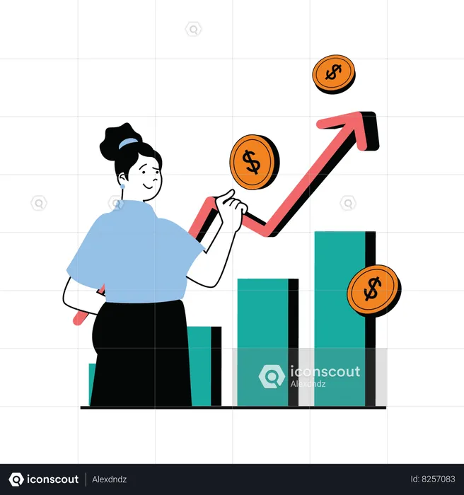 Businesswoman showing finance growth graph  Illustration