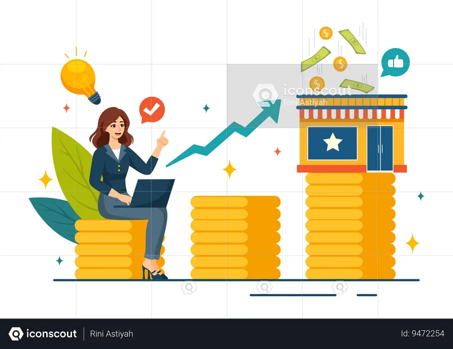Businesswoman showing financial growth  Illustration