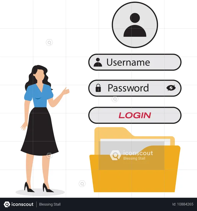 Businesswoman showing folder protection  Illustration