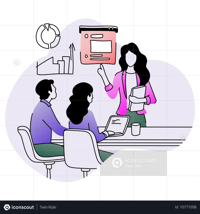 Businesswoman showing growth report to team  Illustration