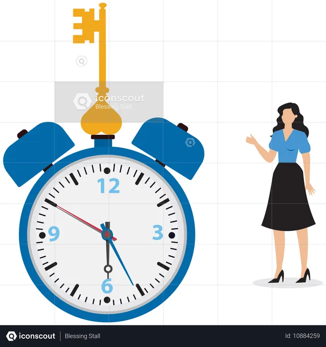 Businesswoman showing key on stopwatch  Illustration